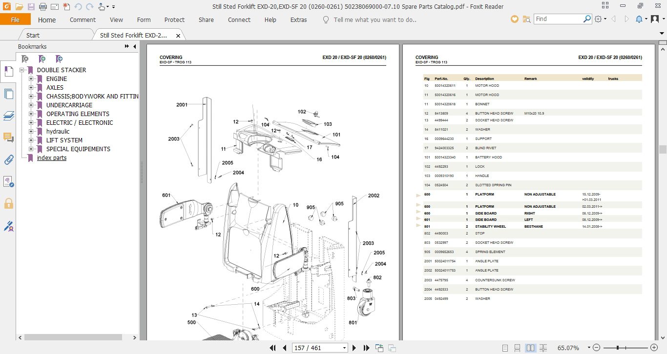 Still Sted Forklift EXD 20EXD SF 20 0260 0261 50238069000 0710 Spare Parts Catalog 2