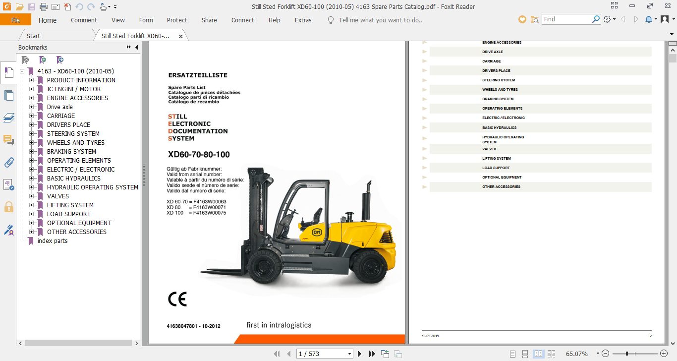 Still Sted Forklift XD60 XE13XE22 Spare Parts Catalog 2