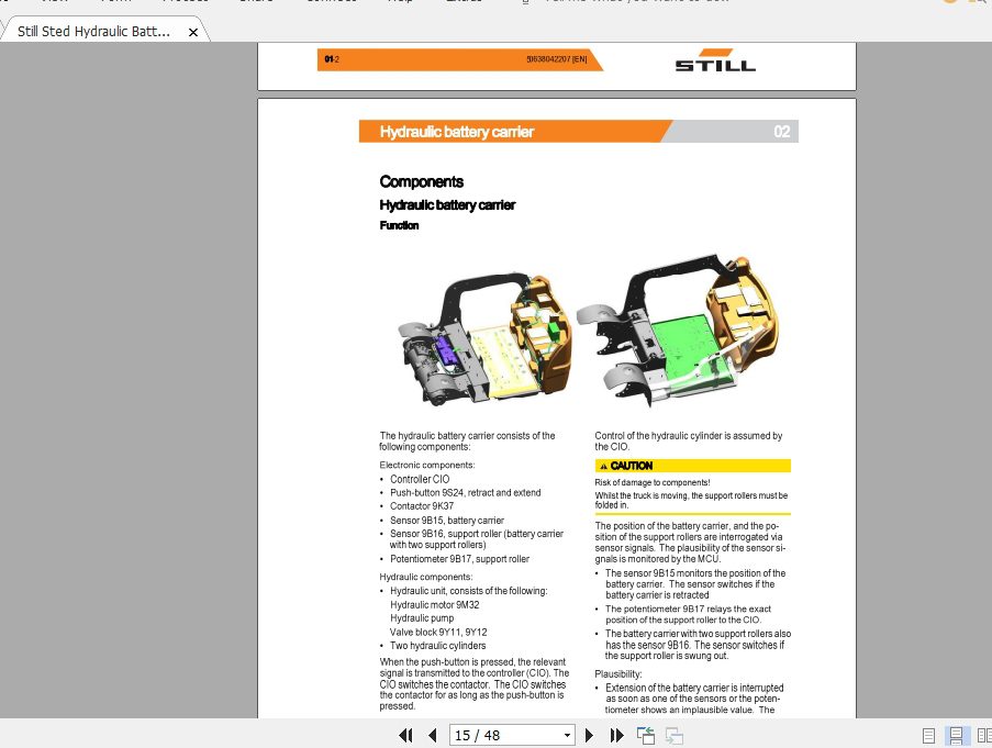 Still Sted Hydraulic Battery Carrier Service Manual50638042207EN 2