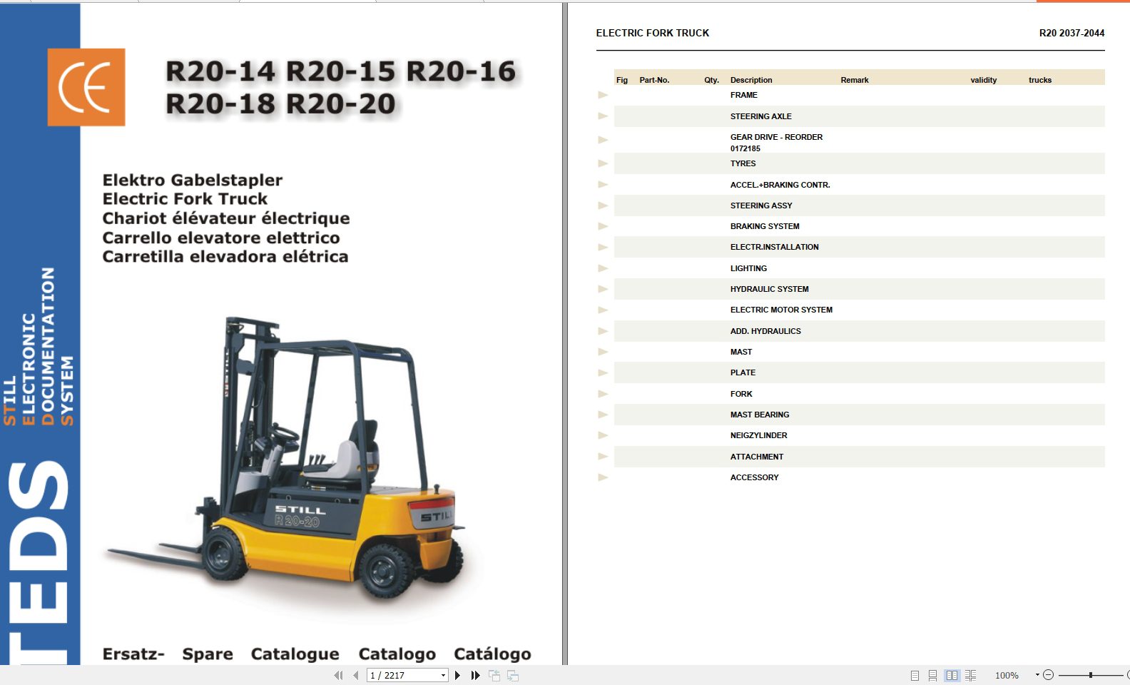 Still Steds Forklift Truck Electric All R20 Series 2019 Spare Parts Catalog EN 6