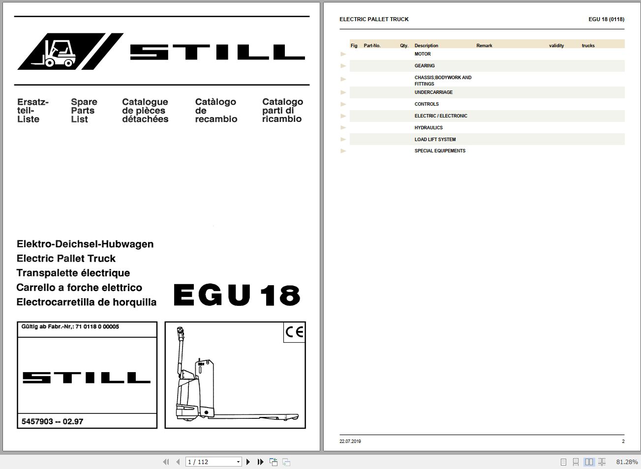Still Steds Forklift Truck Electric Pallet EGU All Series 2019 Part Catalog EN 5
