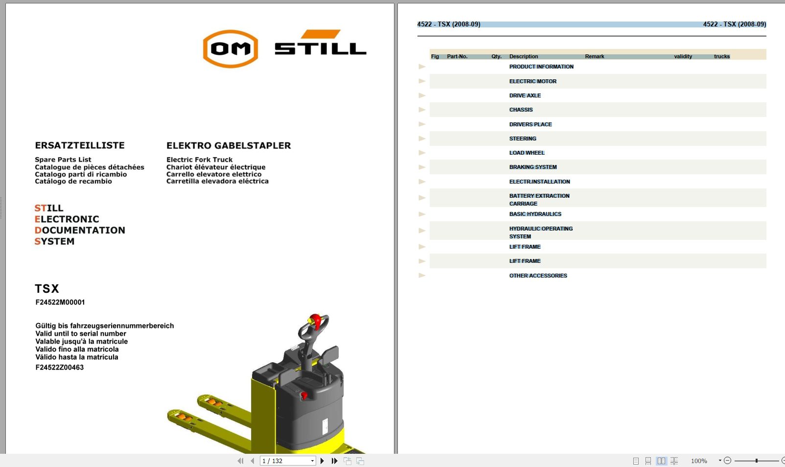Still Steds Forklift Truck TSX All Series 2019 Spare Parts Catalog EN 1