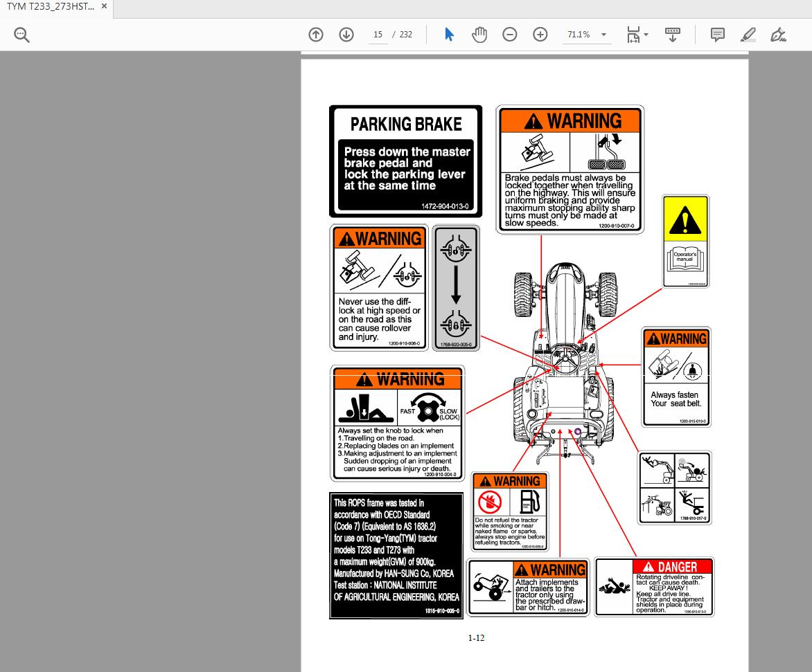 TYM T233273HST Tractor Service Manual 2