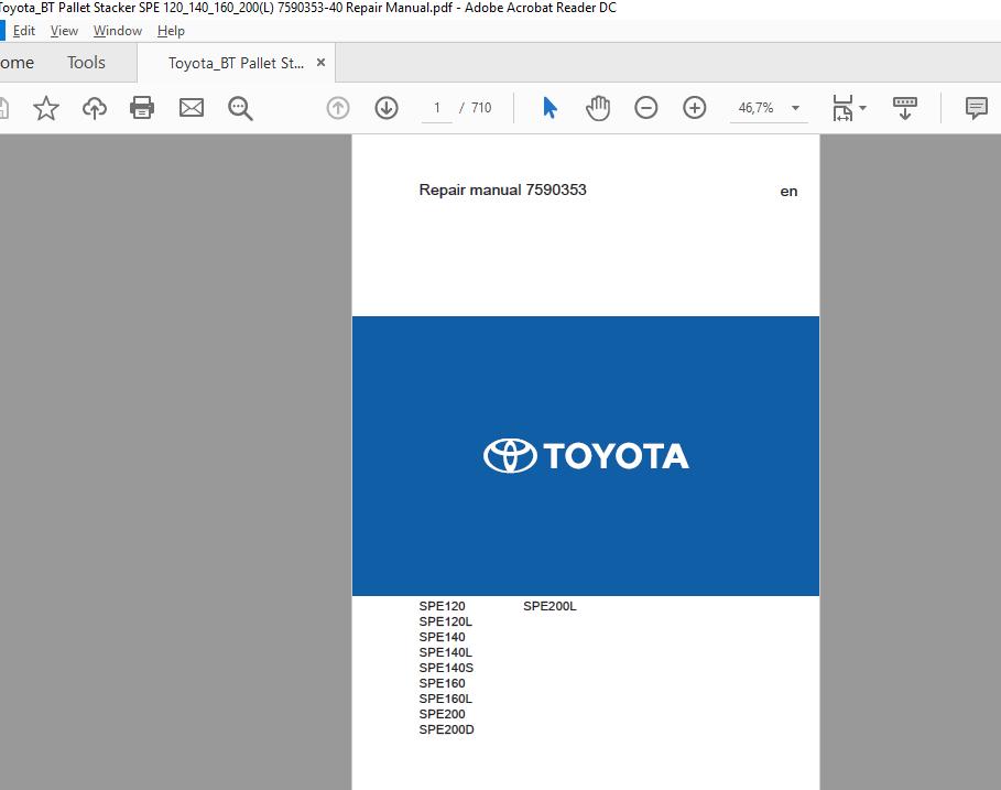 ToyotaBT Pallet Stacker SPE 120140160200L 7590353 40 Repair Manual 1