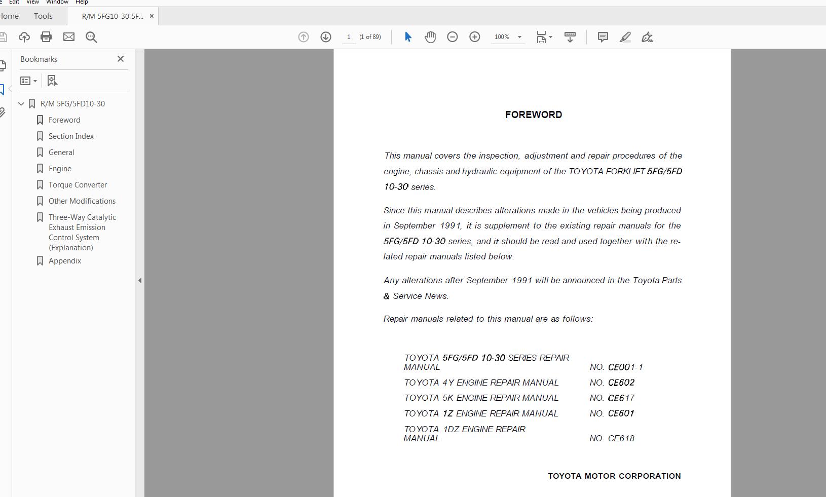 Toyota Forklift 5FDG10 30 Series Repair Manual 1vbOVC