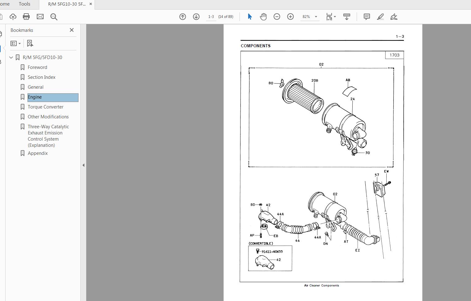 Toyota Forklift 5FDG10 30 Series Repair Manual 2nzBsF