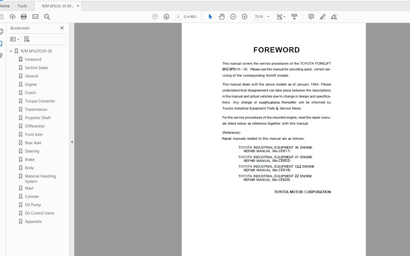 Toyota Forklift 6FGD10 30 Repair Manual CE012 1