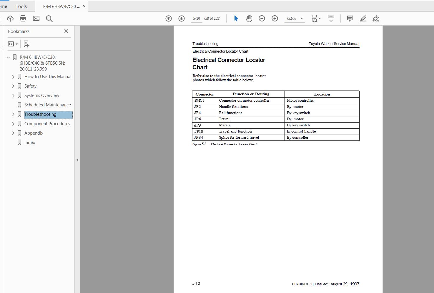 Toyota Forklift 6HBW306HBE30 406HBC30 406TB50 Service Parts Manual CL390 5