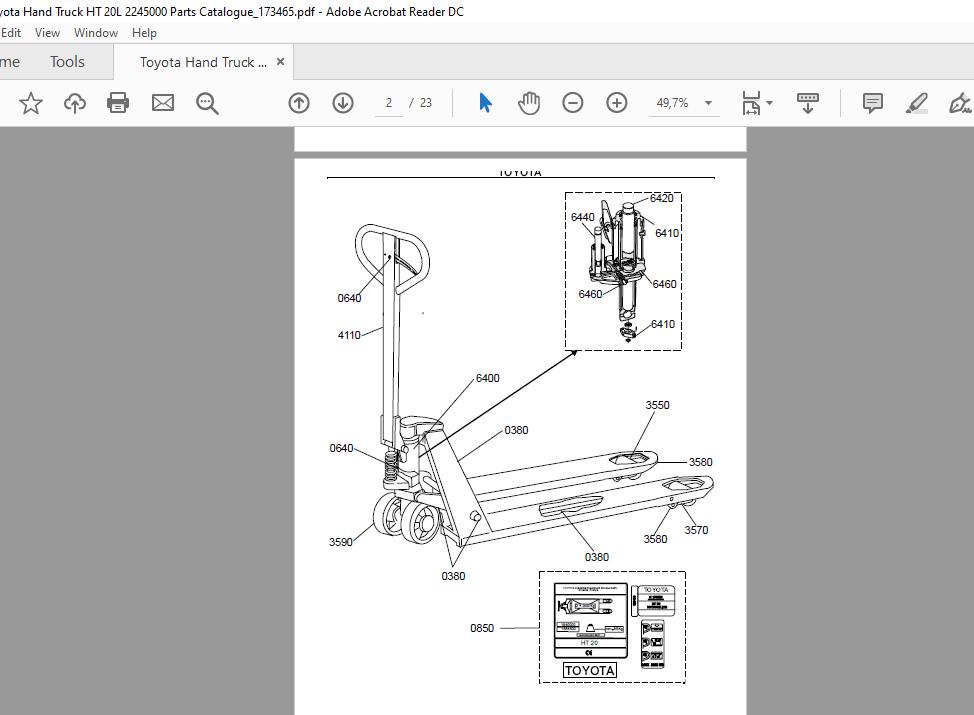 Toyota Hand Truck HT 20L 2245000 2739541 Parts Catalogue173465 175560 3lV2BH