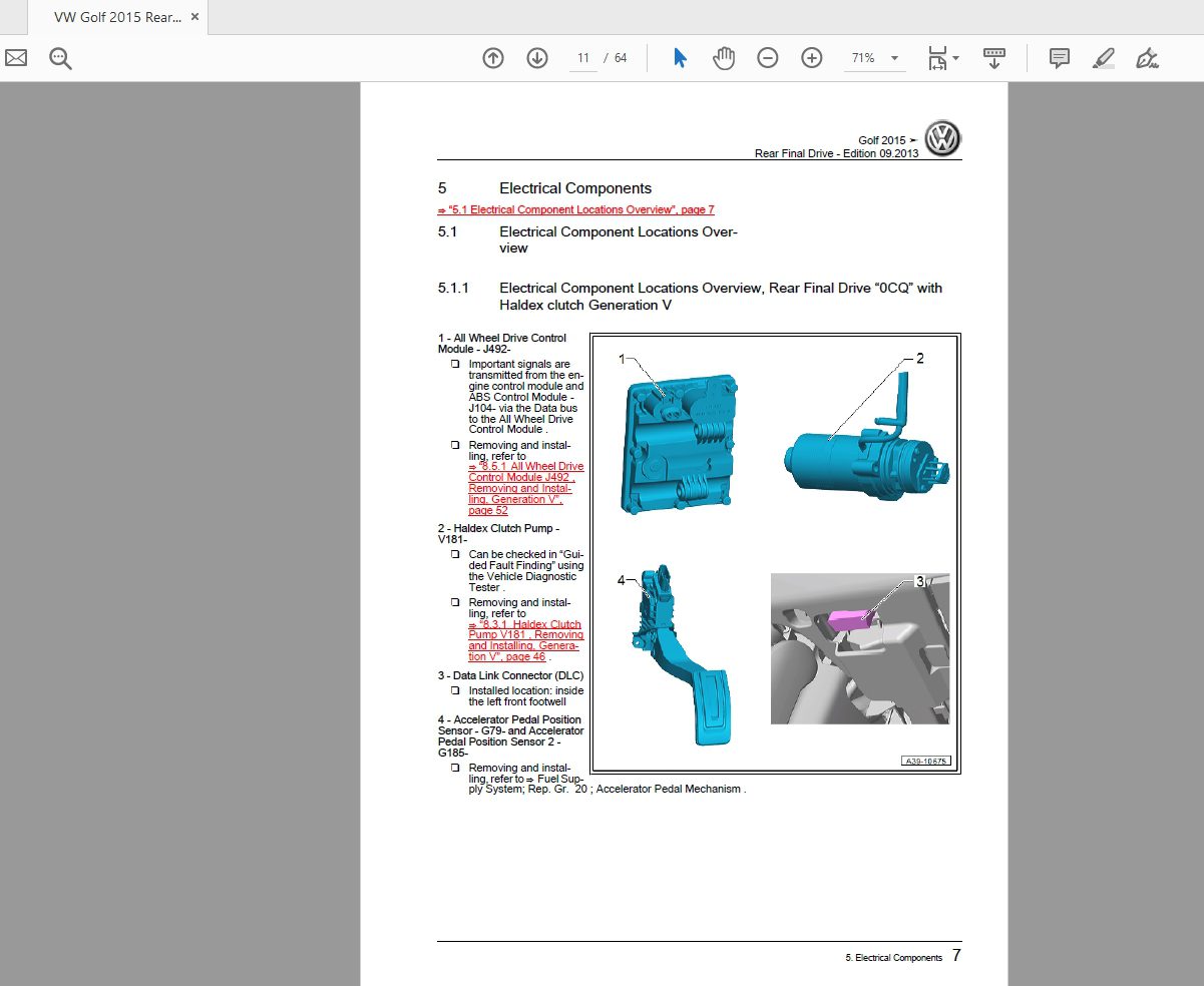 VW Golf 2015 Rear Final Drive Repair Manual 2