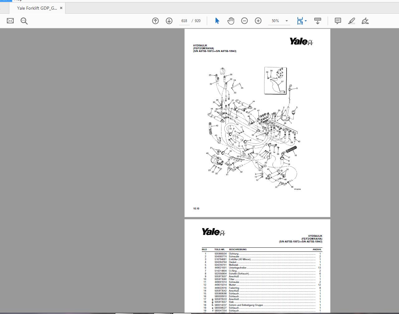 Yale Forklift GDPGLP20 30RFTF A875 524157798 Parts Catalog062006 4