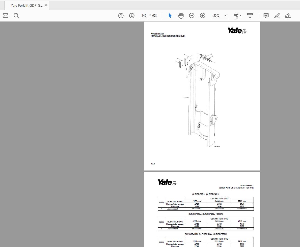 Yale Forklift GDPGLP35 55LJMJ C813 524150877 Parts Catalog05 2005 4