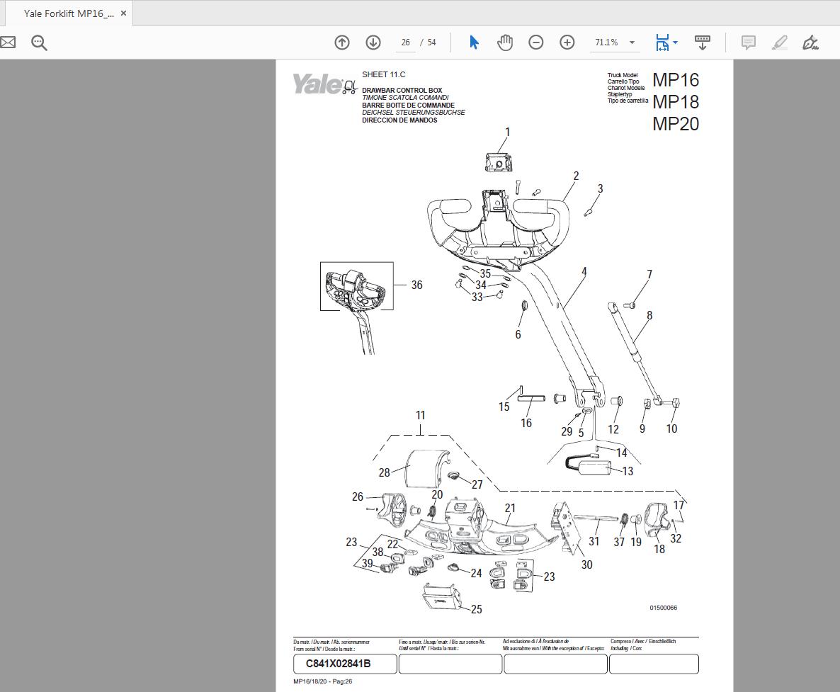 Yale Forklift MP16MP18MP20 5241171926 Parts Manual09 2006 3