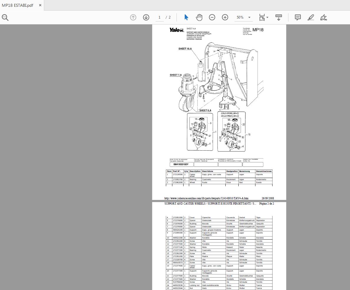 Yale Forklift MP18 524148910 Parts Catalog09 2008 6