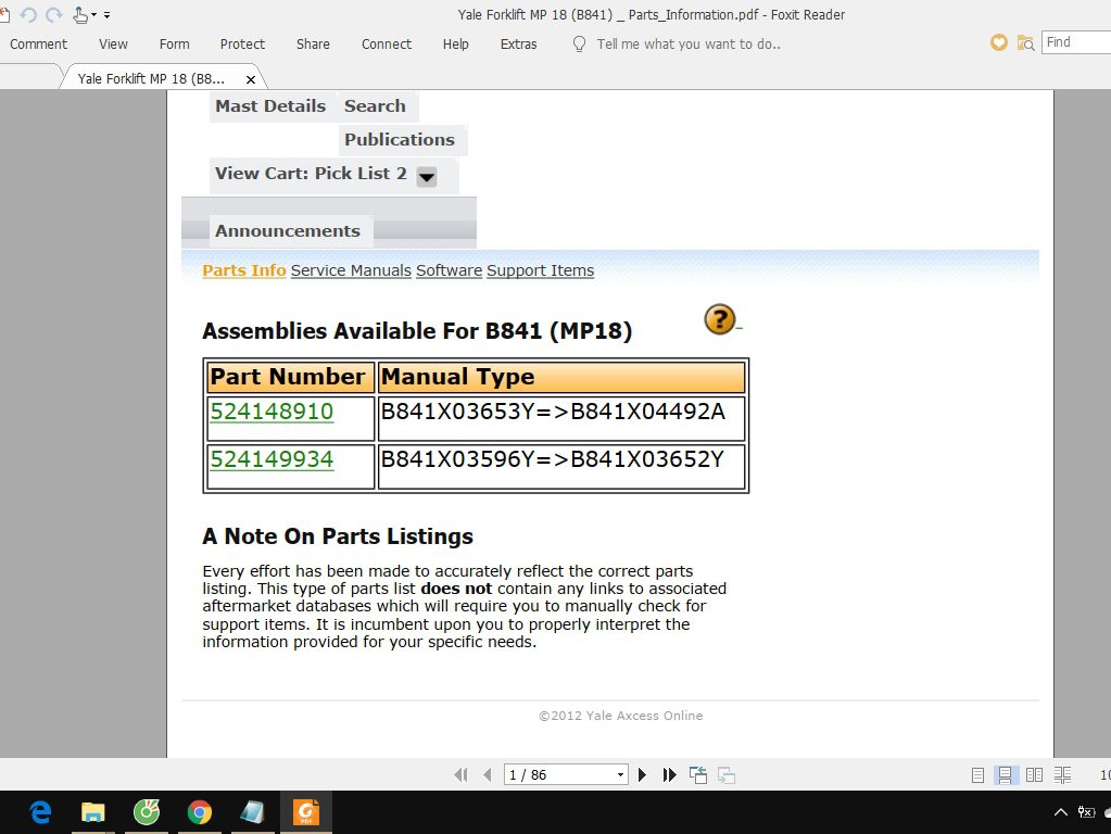Yale Forklift MP 18 B841 ServiceManuals 3