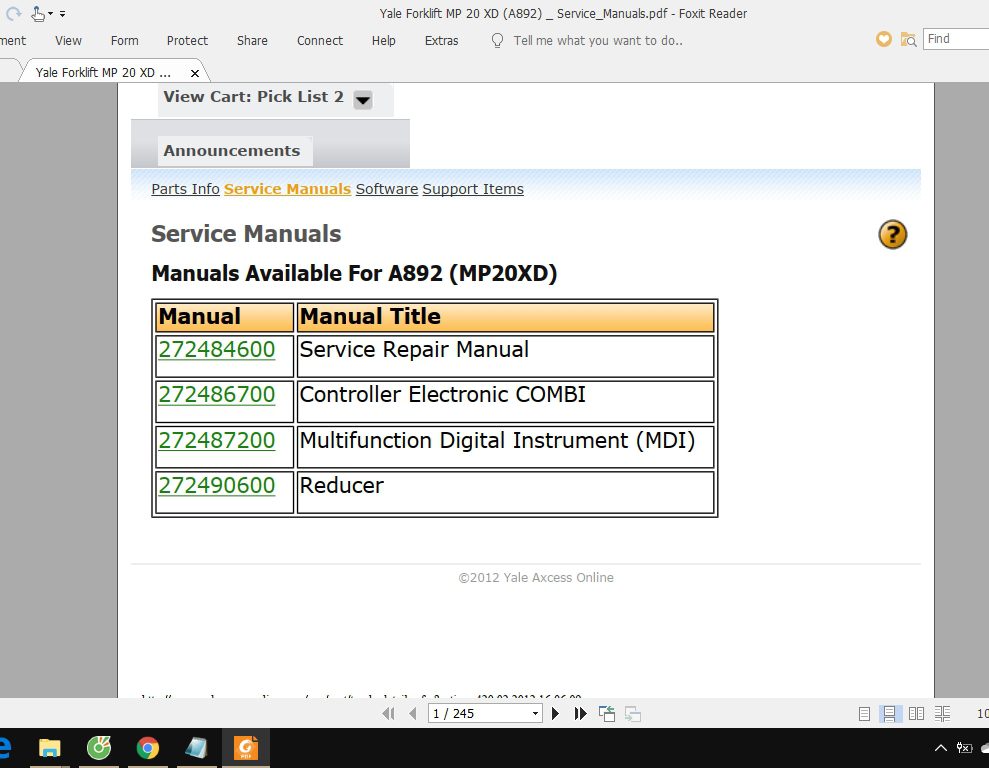 Yale Forklift MP 20 XD A892 ServiceManuals 2