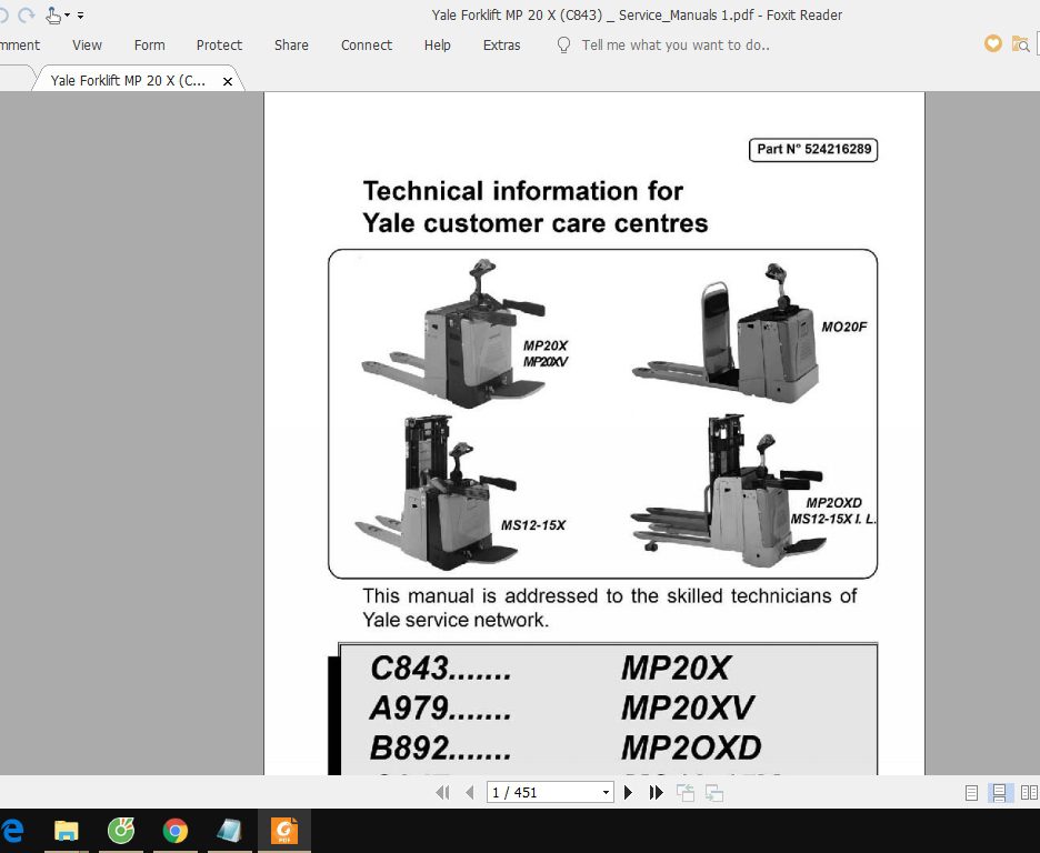 Yale Forklift MP 20 X C843 ServiceManuals 2