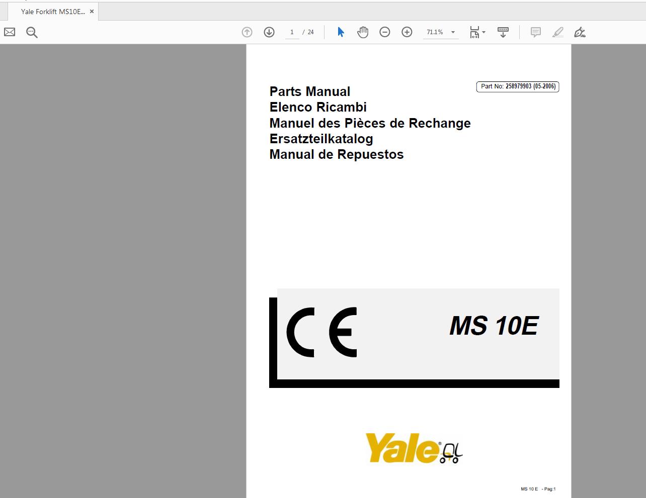 Yale Forklift MS10E 258979903 Parts Manual05 2006 1
