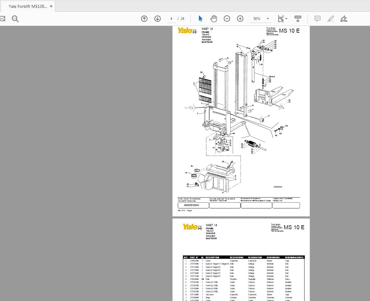 Yale Forklift MS10E 258979903 Parts Manual05 2006 2