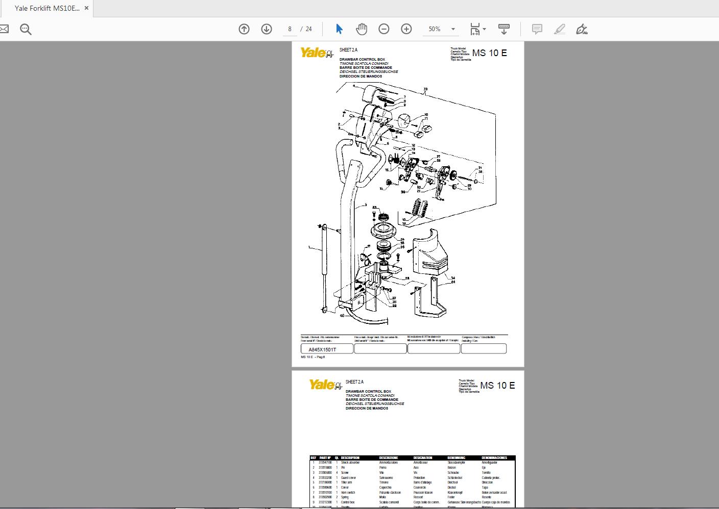 Yale Forklift MS10E 258979903 Parts Manual05 2006 3
