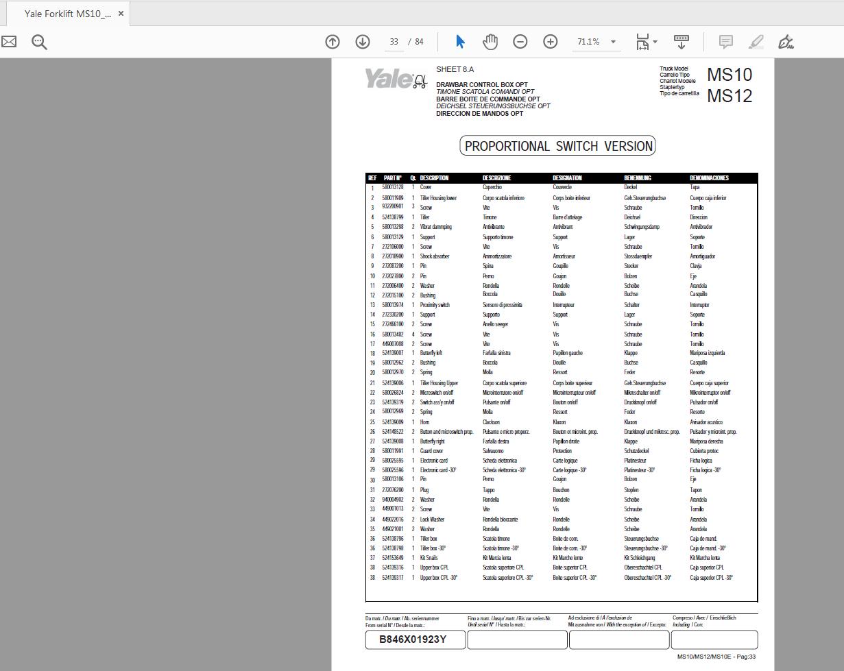 Yale Forklift MS10MS12MS10E 524148914 Parts Manual092006 2