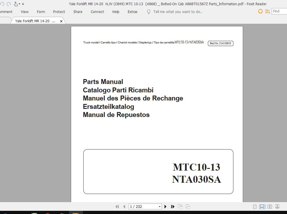 Yale Forklift MTC 10 13 A868 Service Manuals 4