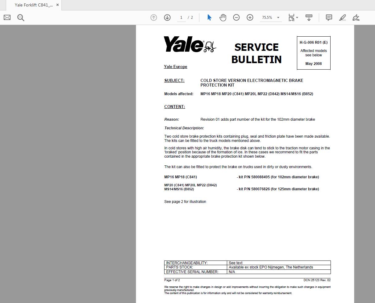 Yale Forklift Service Information Bulletins 3