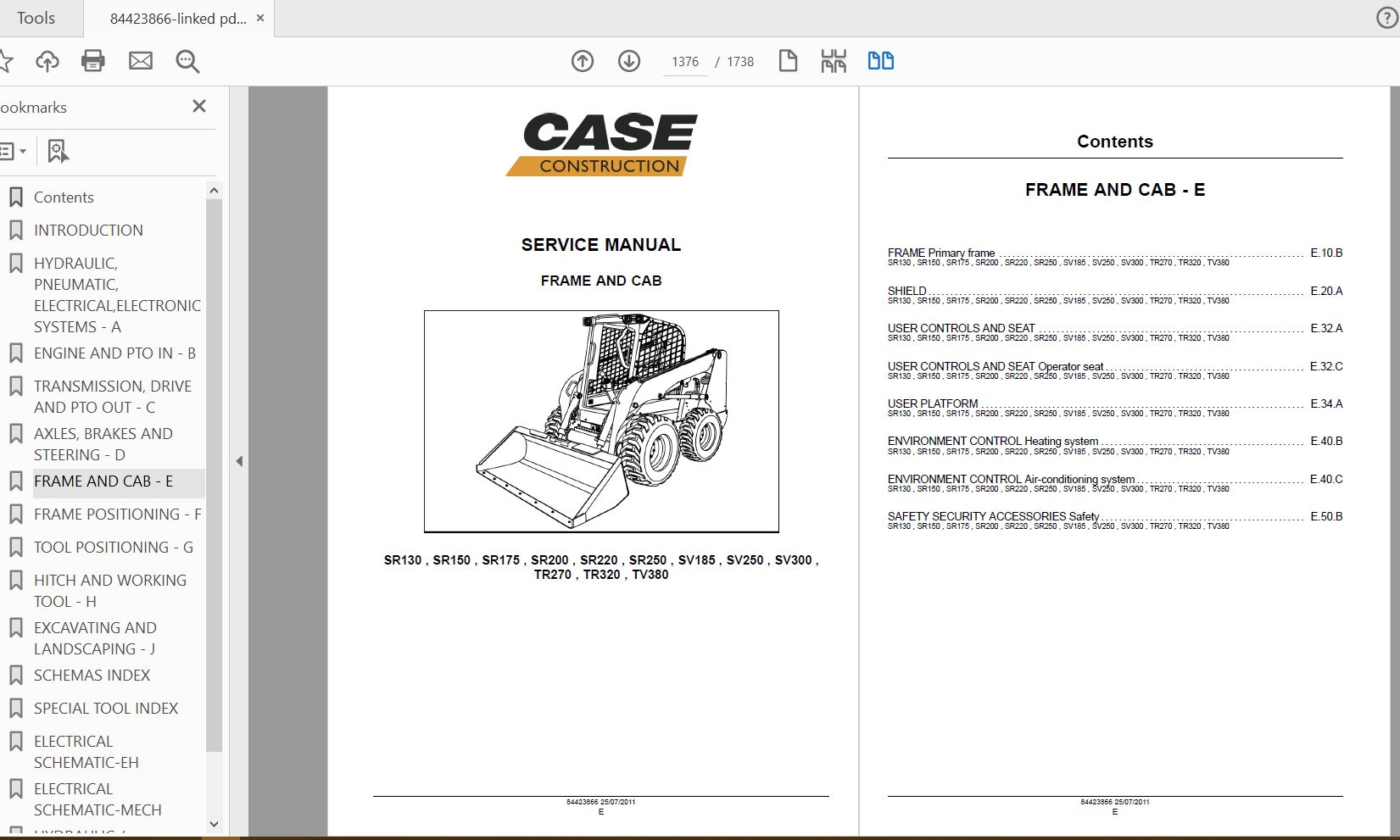 Case IH Tractor SR130,SR150,SR175,SV175,SV185,SR200,SR200,SR220,SR250