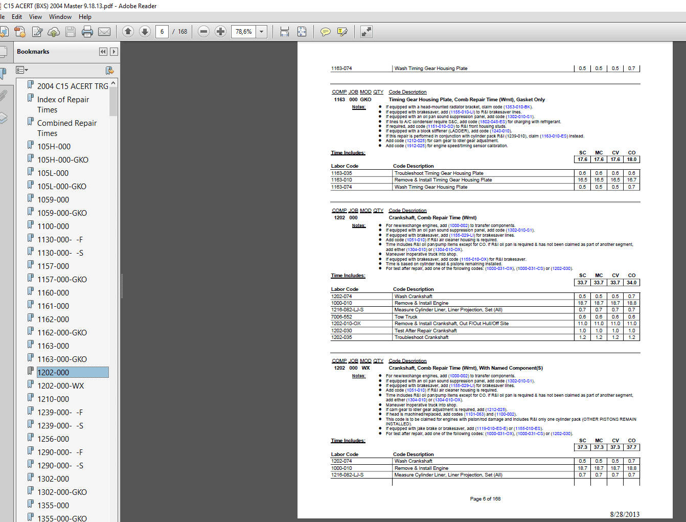 CAT C9C11C13C15 On highway ACERT 2004 Master Labour Guideline 2
