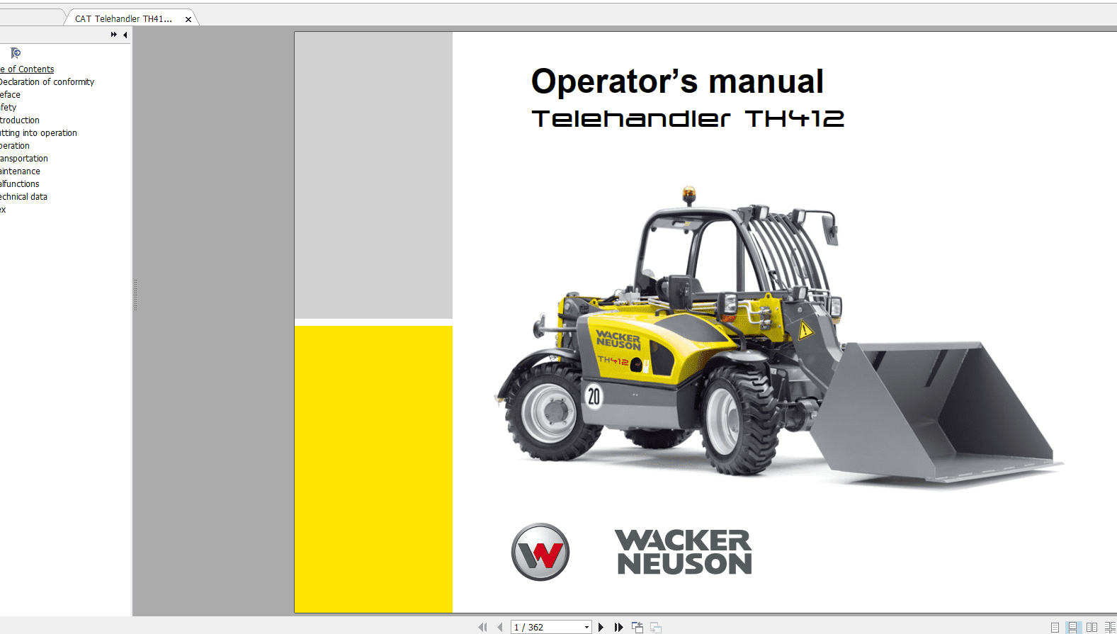 CAT Telehandler TH412 1000295738 Service Manual 1