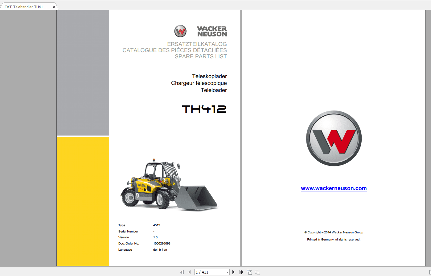 CAT Telehandler TH412 1000295738 Service Manual 3