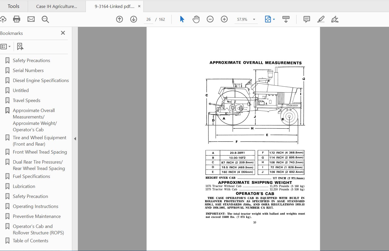 Case IH Tractor 1175 Operators Manual9 3164 2