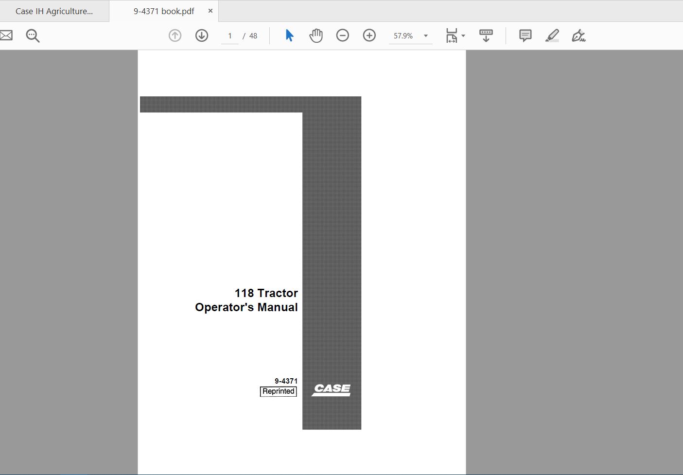Case IH Tractor 118 Operators Manual9 4371 1