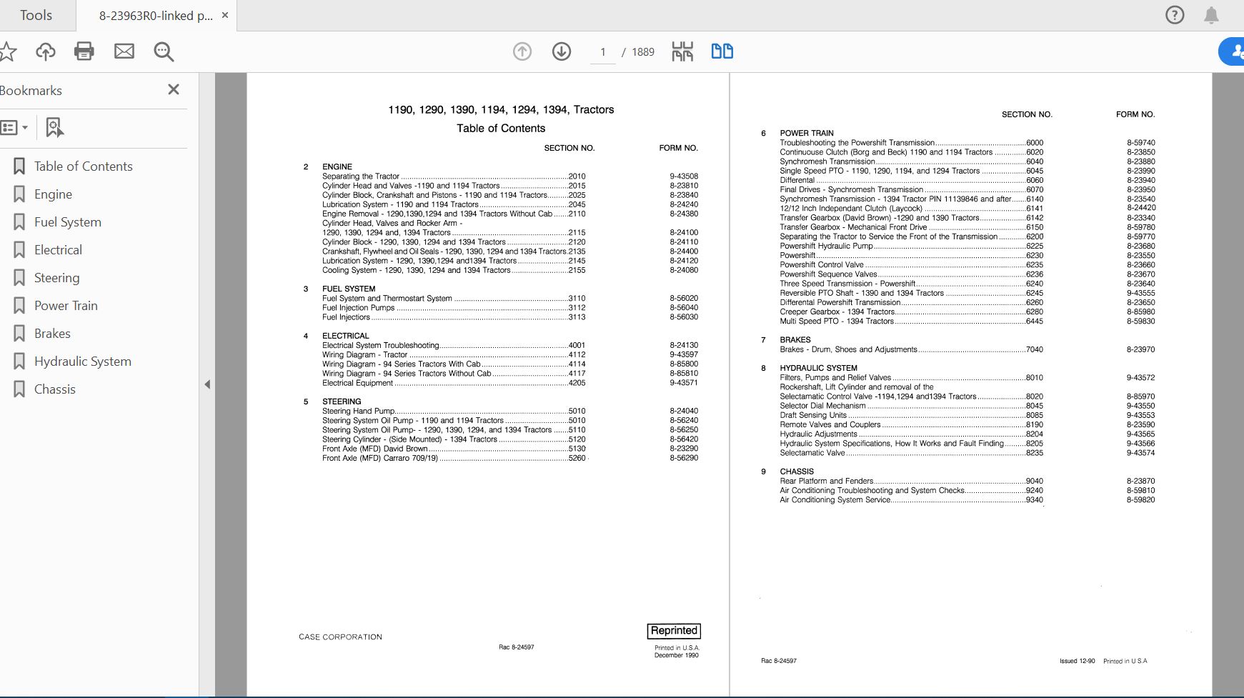 Case IH Tractor 119012901390119412941394 Tractor COMPLETE Service Manual8 23963R0 1