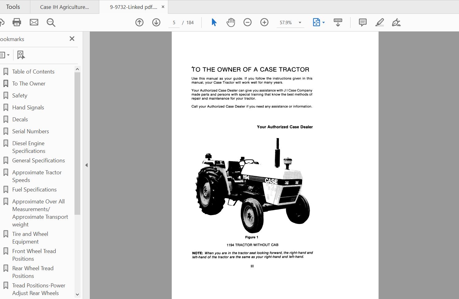 Case IH Tractor 1194 Operators Manual9 9732 1