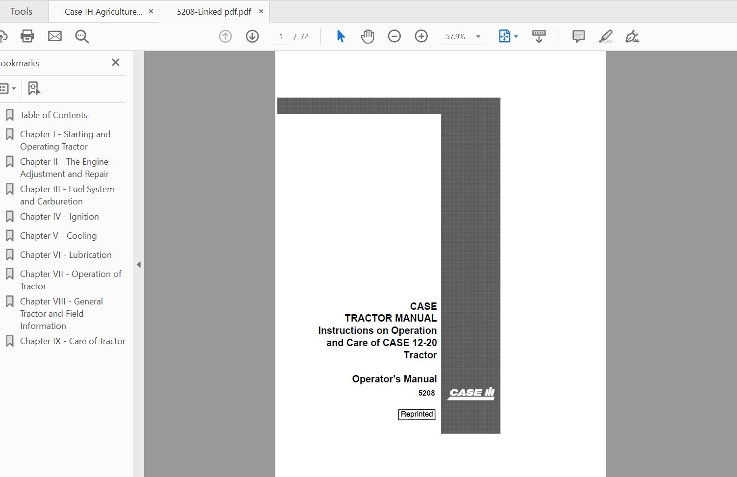 Case IH Tractor 12 20 Operators Manual5208 1