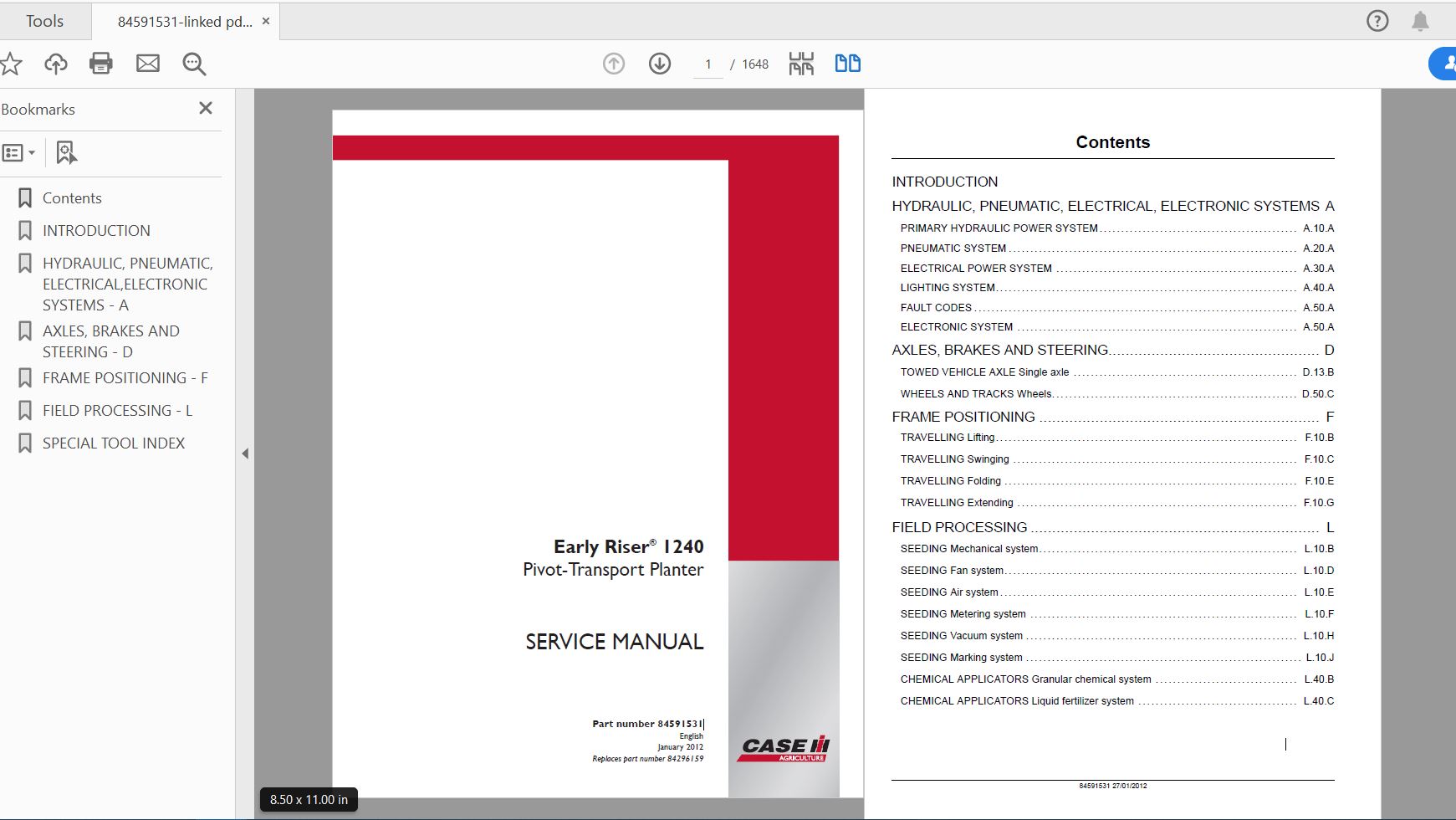 Case IH Tractor 1240 Early Riser Pivot Transport Planter   Complete Service Manual84591531 1