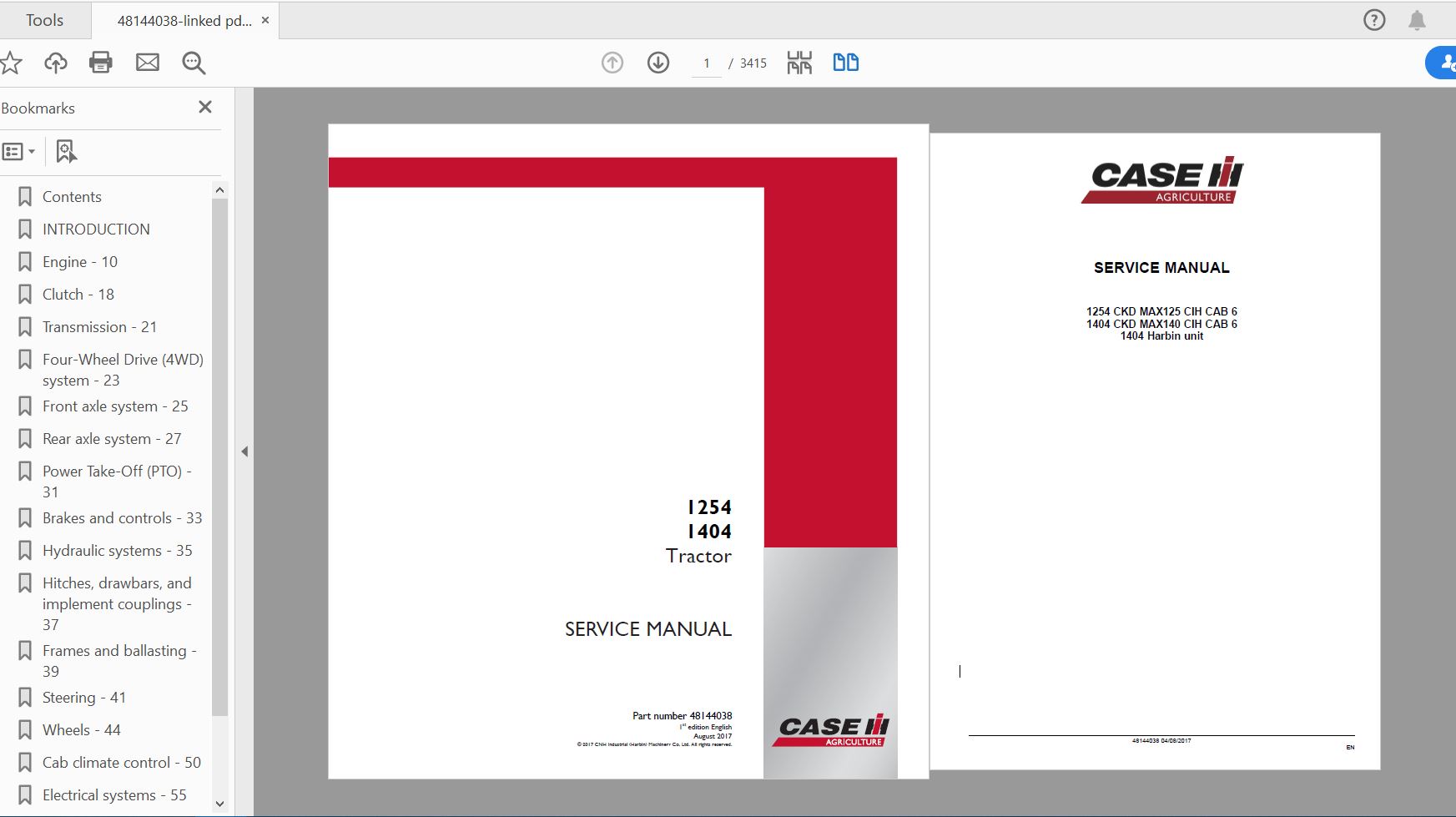 Case IH Tractor 1254 1404 Service Manual48144038 1