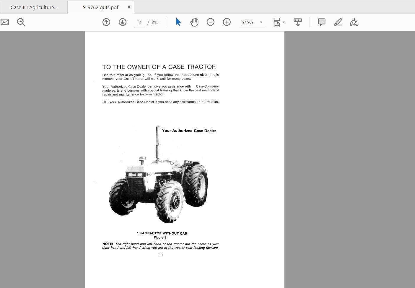 Case IH Tractor 1394 Operators Manual9 9762 1