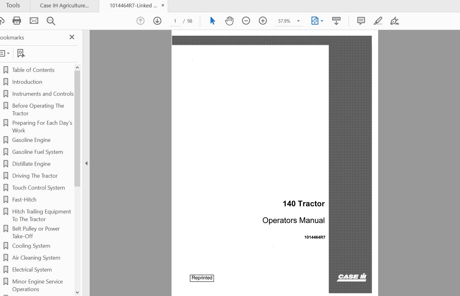 Case IH Tractor 140 Operators Manual1014464R7 1