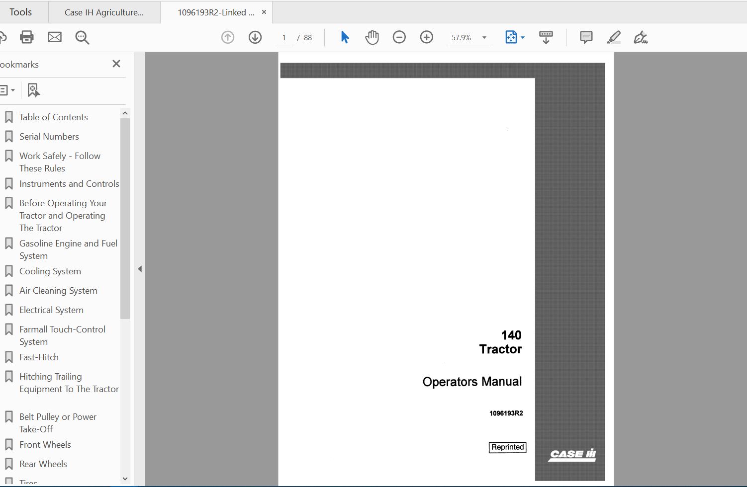 Case IH Tractor 140 Operators Manual1096193R2 1