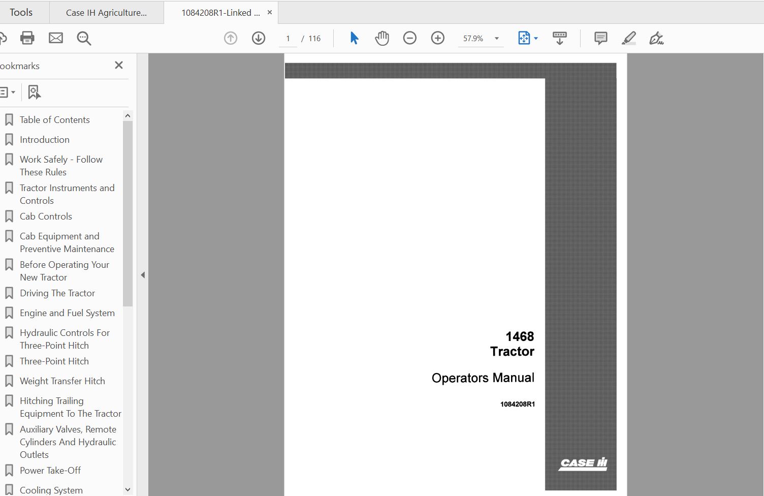 Case IH Tractor 1468 Operators Manual1084208R1 1