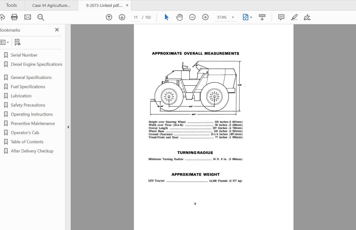Case IH Tractor 1470 Operators Manual9 2073 2