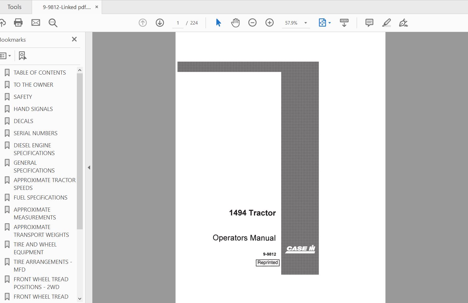 Case IH Tractor 1494 Operators Manual9 9812 1