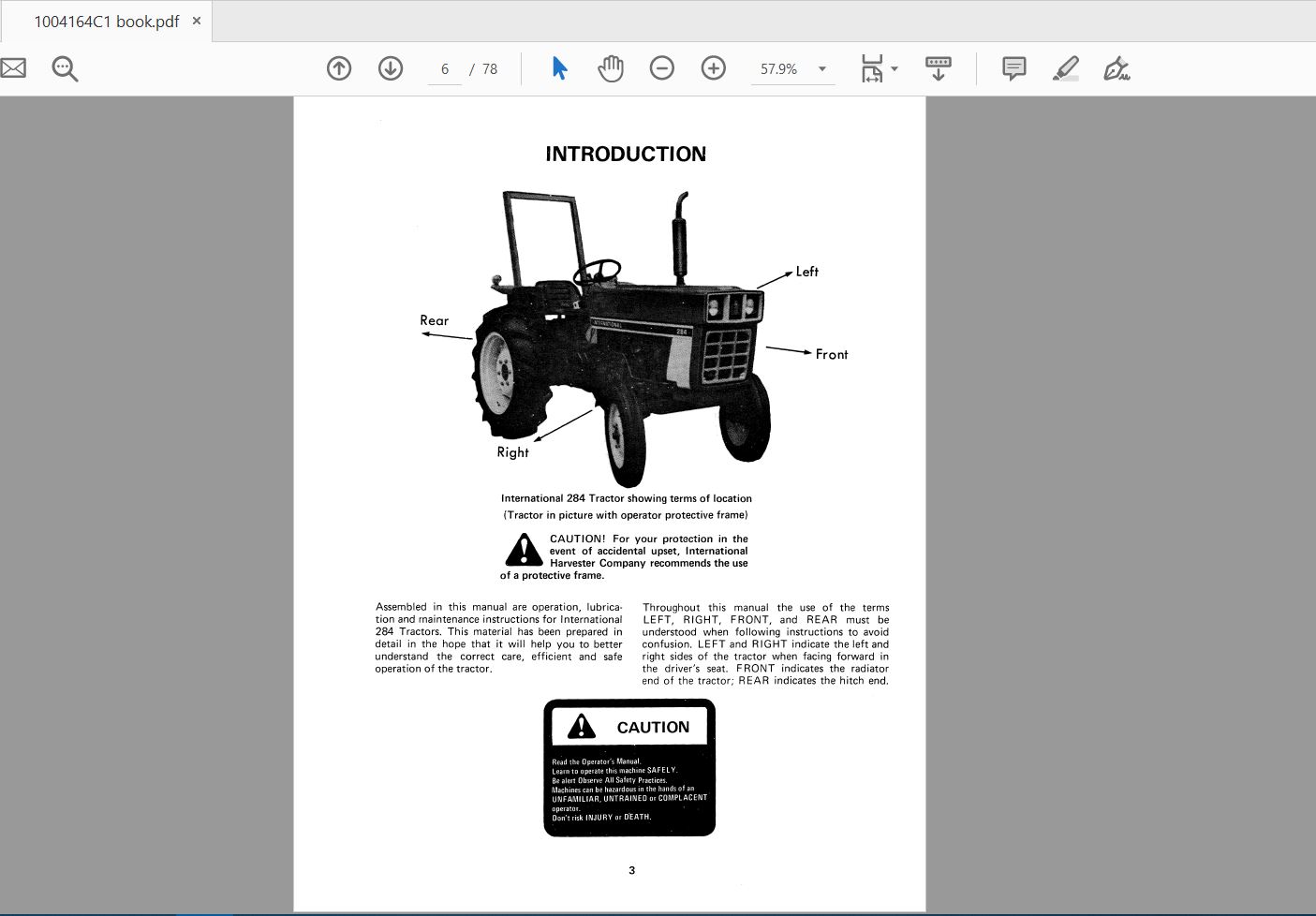 Case IH Tractor 284 Operators Manual1004164C1 2