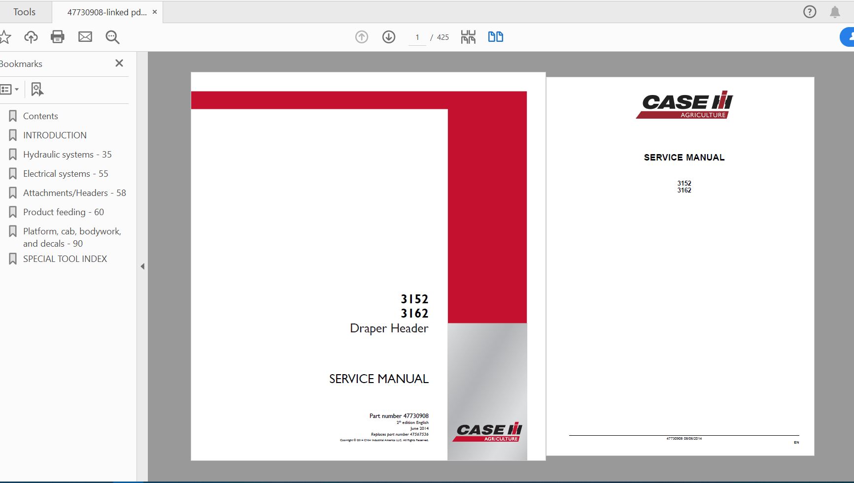 Case IH Tractor 3152 3162 Draper Header Service Manual47730908 1