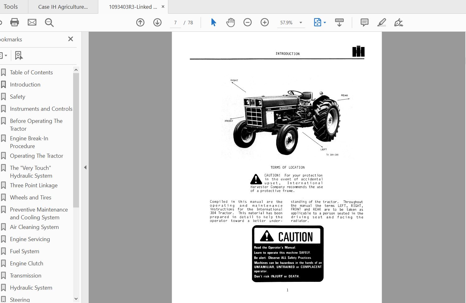 Case IH Tractor 384 Operators Manual1093403R3 2