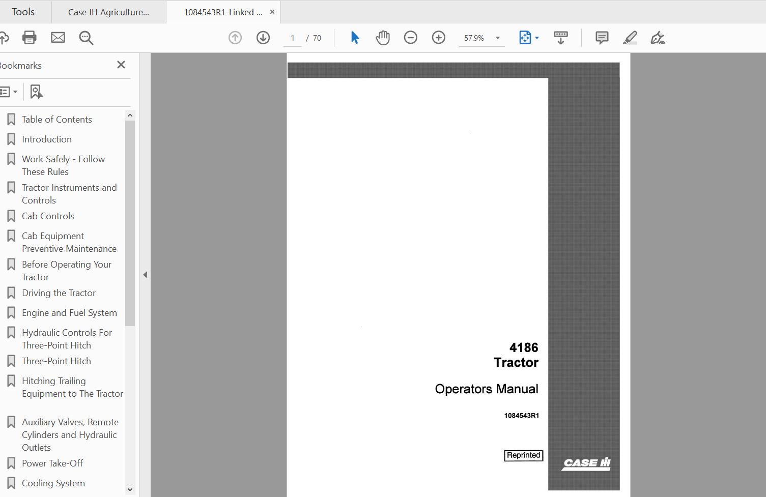 Case IH Tractor 4186 Operators Manual1084543R1 1