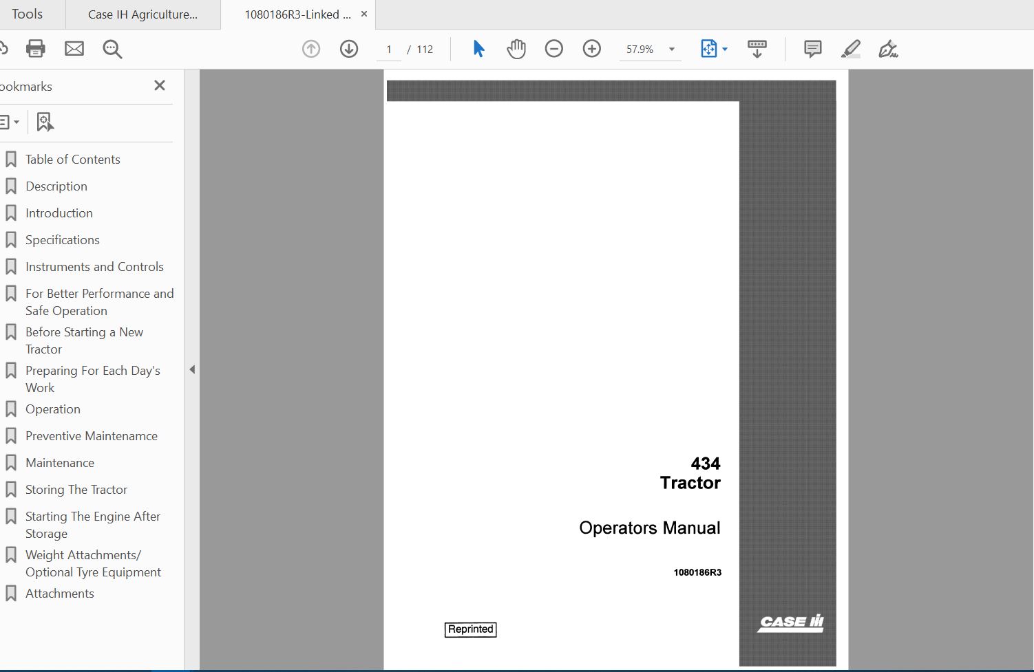 Case IH Tractor 434 Operators Manual1080186R3 1