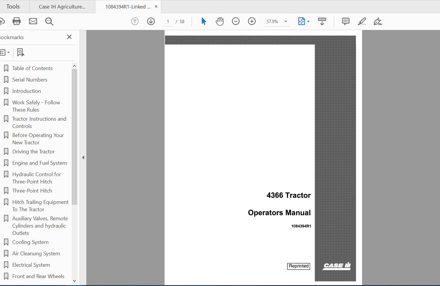 Case IH Tractor 4366 Operators Manual1084394R1 1